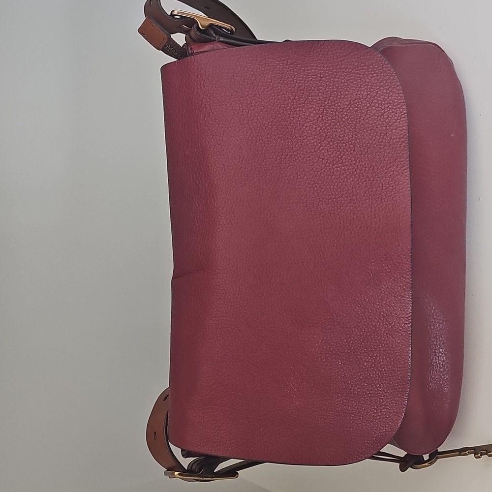 Fossil Burgundy And Brown Flap Shoulder/Crossbody With Fossil Key Attached